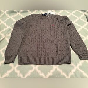 Ralph Lauren Dark Gray Cable Knit Crewneck Sweater